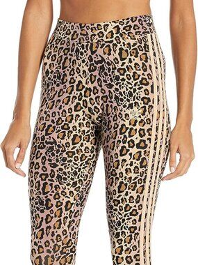 adidas Originals three stripe leopard print leggings in magic beige and black